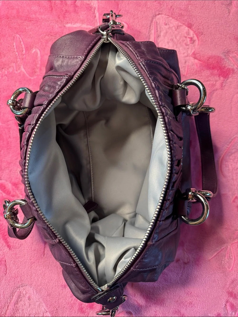 Coach Madison Deep Purple Leather Convertible Strap Satchel